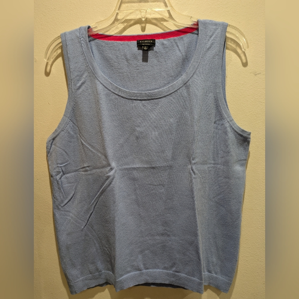 Talbots Light Blue Tank Top with Red Trim Size Large
